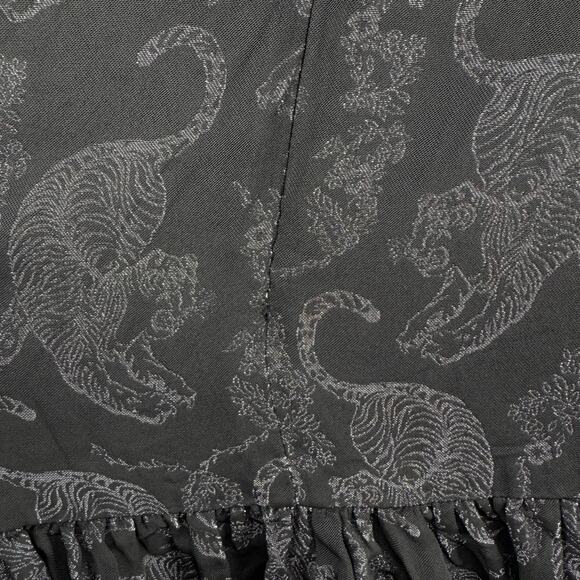 Sandro Paris Ruffle Hem Mini Dress Womens 1 Black Tiger Print Short Sleeve - Picture 8 of 16